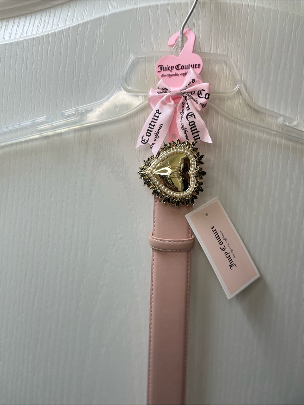 Juicy Couture Blush Pink Belt with Gold Jeweled Heart Buckle L/XL - Picture 5 of 5